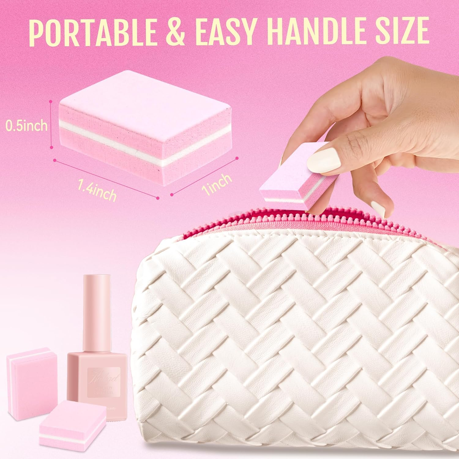 IKEEP Mini Nail Buffer Blocks, 100/180 Grit Sponge Buffing Sanding Block File for Natural Gel Acrylic Nails Manicure Tools Set 50 Pcs, Pink image number 1