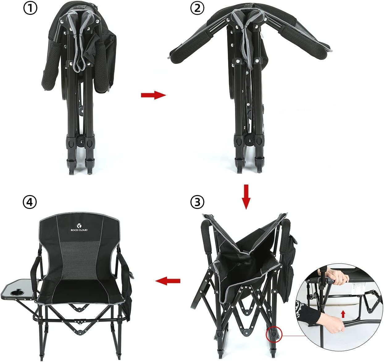 Rock Cloud Camping Chair Portable Folding Hiking Sports Hunting Chair Camp Chair and Side Table for Camp Lawn Hiking Fishing Sports image number 4