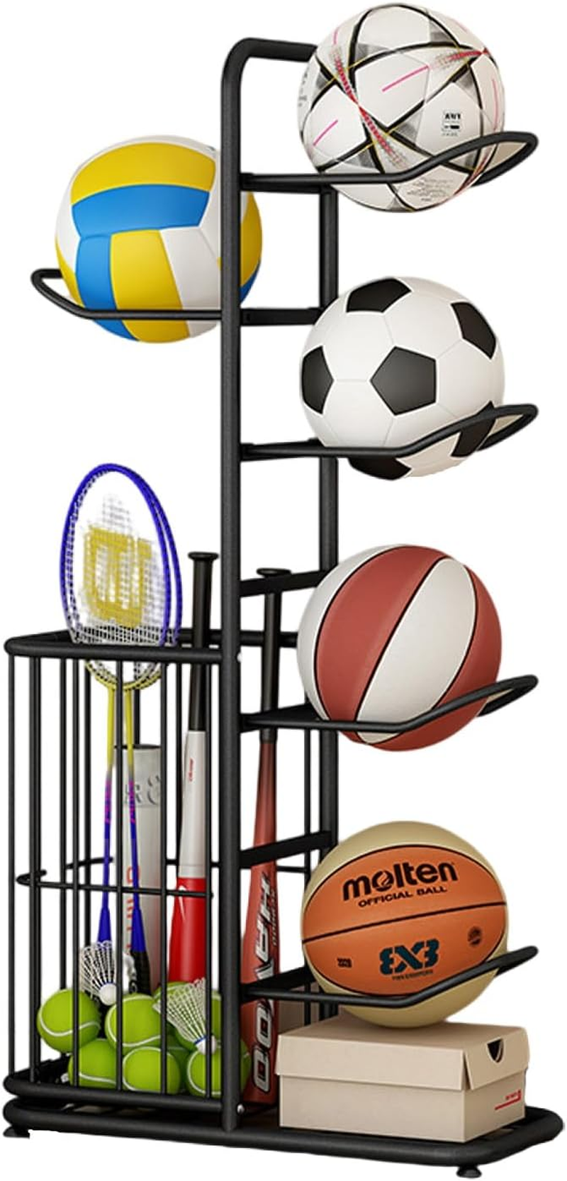 Ball Storage Rack Basketball Storage Holder Sports Equipment Storage Rack, Basketball Racks for Balls, 5-Balls Stand for Garage Basement Living Room
