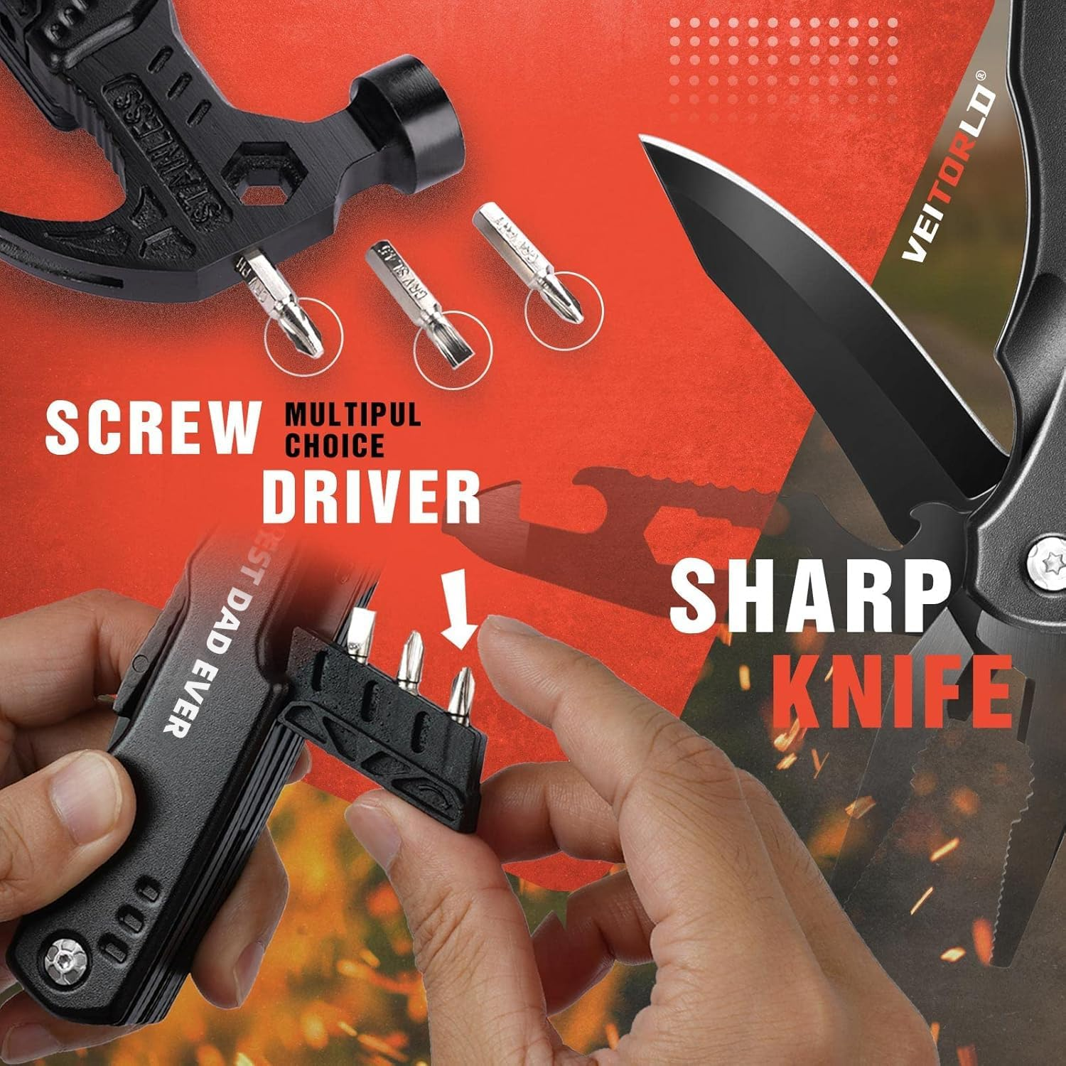 Fathers Day Gift, Father'S Day Multitool Gifts,15 in 1 Multitool Hammer Survival Multitool for Men, Gifts for Men Dad Husband,Dad'S Gifts from Son Daughter Wife, Dads Birthday Gift image number 3