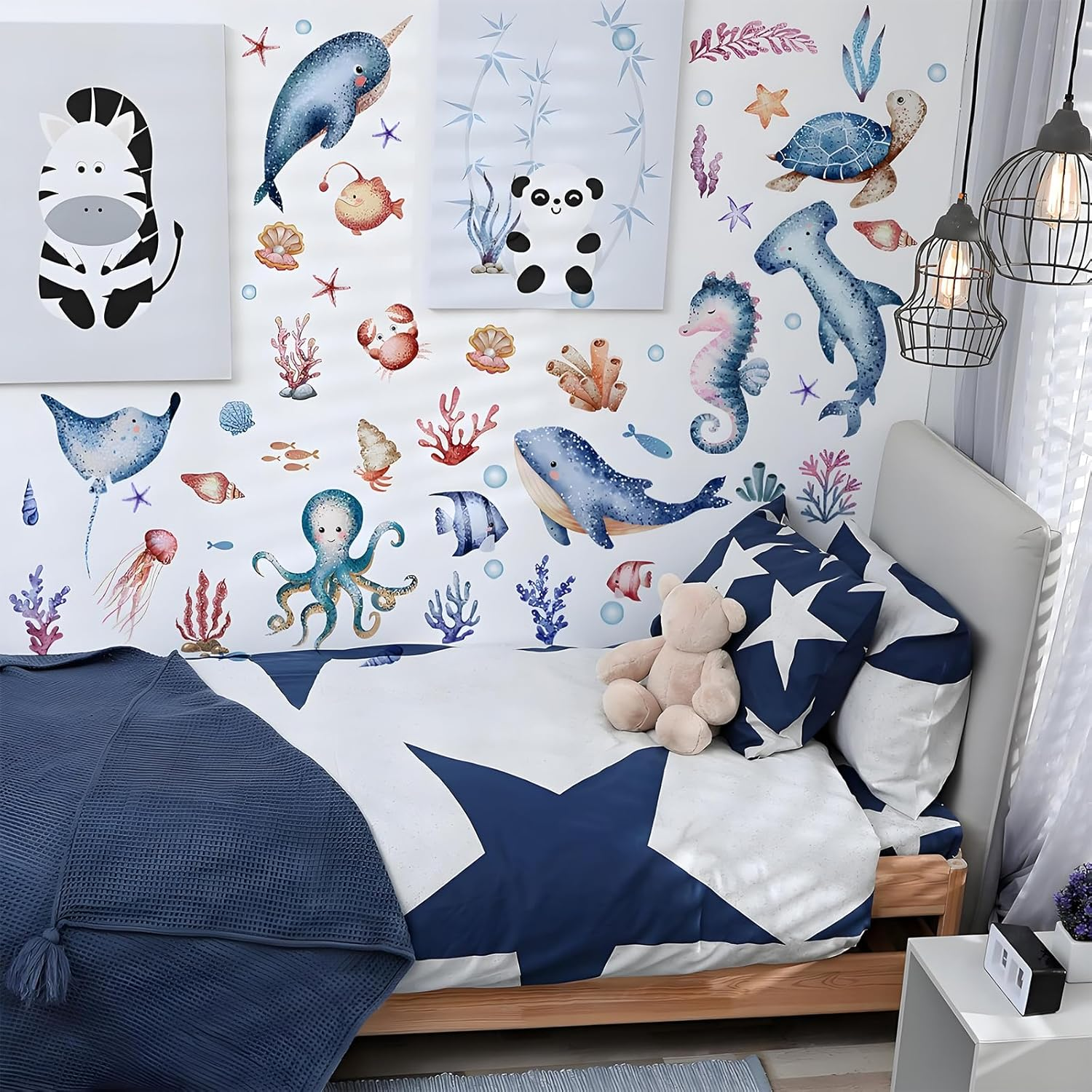 Ocean Wall Stickers - Removable, Peel and Stick, Wall Decor for Boys and Girls Bedroom, Living Room, Bathroom, Nursery, Playroom, Underwater Ocean Decor