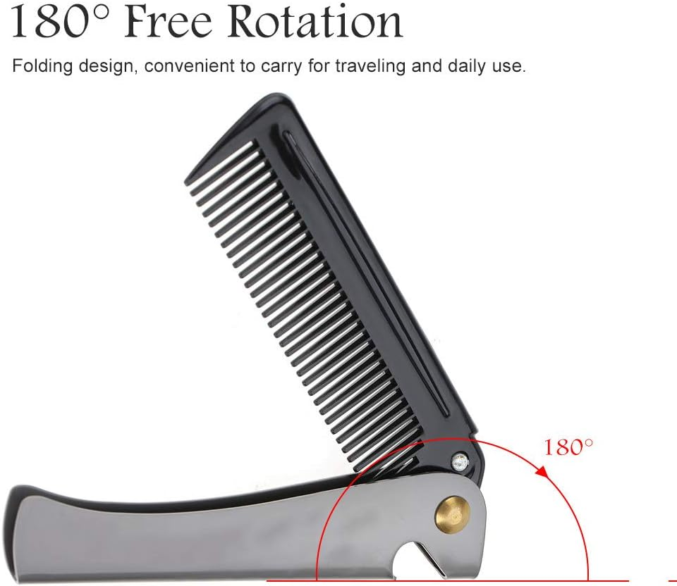 Kooingtech Men'S Beard Comb, Folding Comb, Portable Pocket Comb, Stainless Steel Comb, Folding Beard Comb for Hairdressing Salon and Household