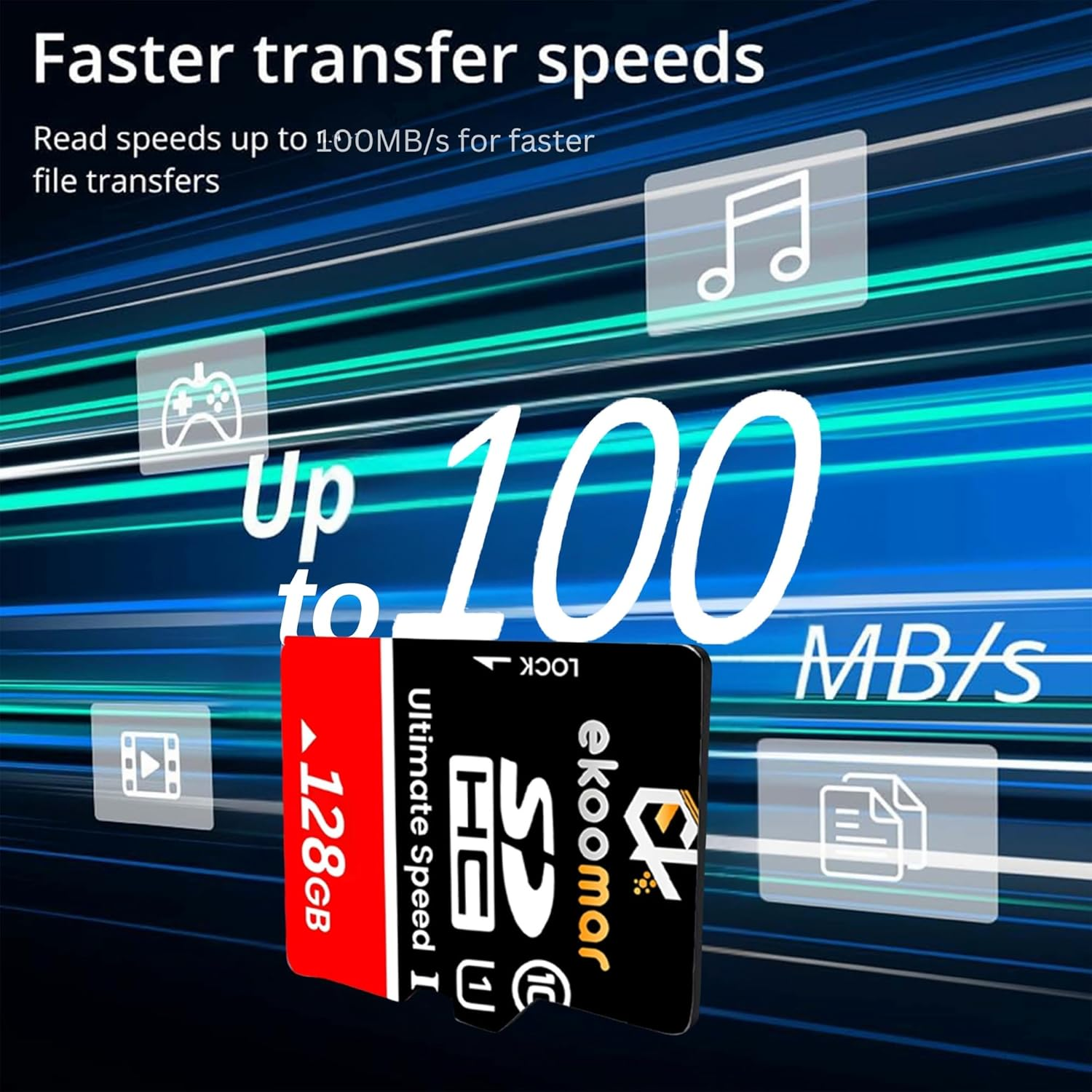 Ekoomar U1 128GB SD Card - Class 10, High-Speed Memory Card with 100Mb/S for Digital Camera, Dash Cam, & Video Recording | Durable & Reliable Storage for Memories, Camera SD Card image number 2