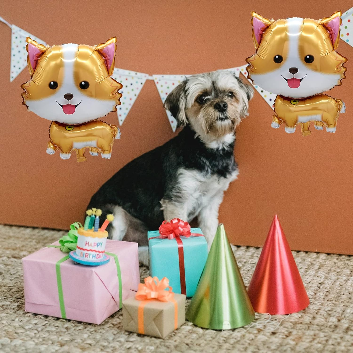 5Pcs Pet Dog Balloons Cute Corgi Foil Mylar Balloons for Birthday Baby Shower Lets Pawty Themed Pet Party Decoration Supplies image number 3