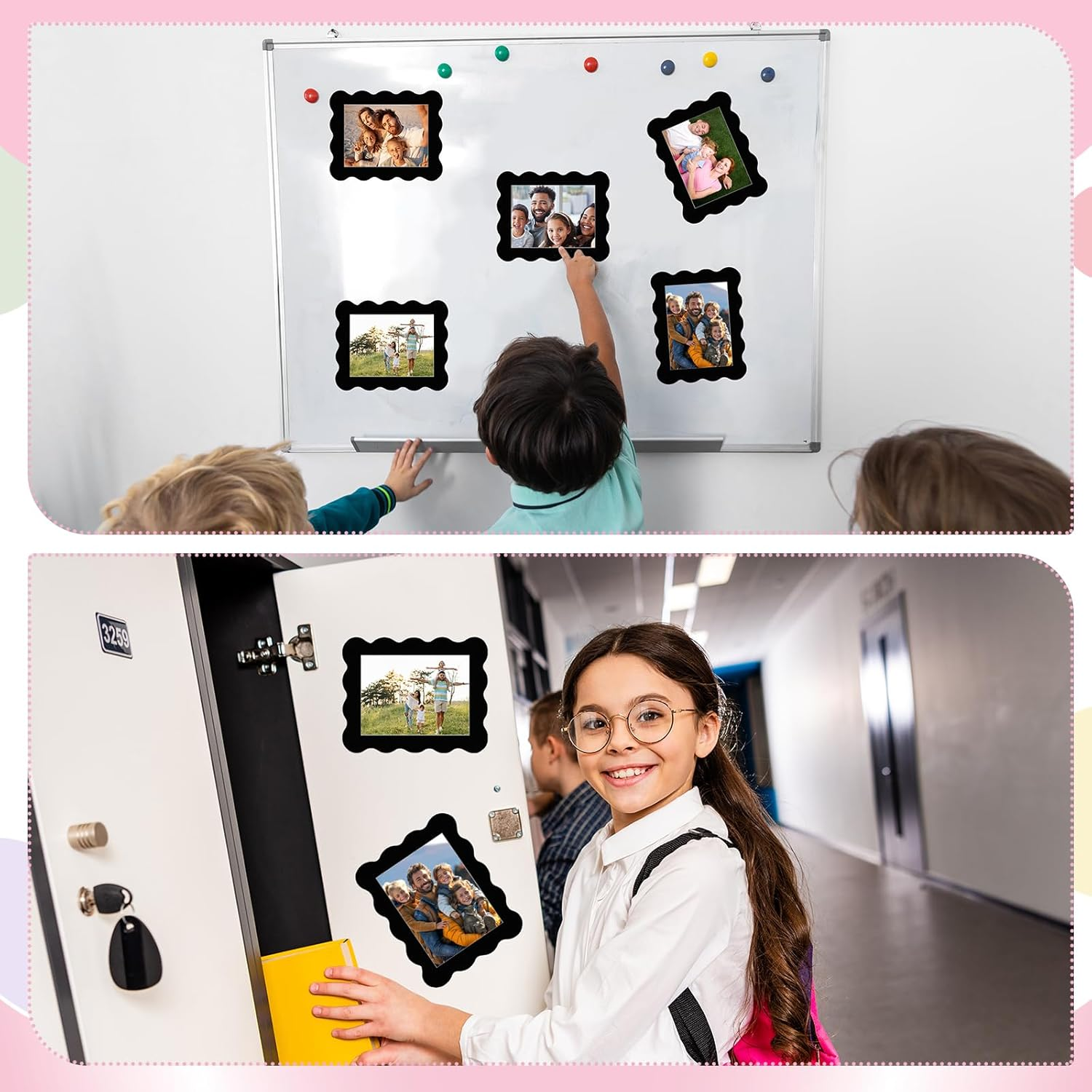 Kingdder 12 Pcs Scalloped Magnetic Picture Frame for Refrigerator 4 X 6 Black Reusable Picture Frame Magnets Decorative Photo Holders for Fridge Home School Office Kitchen Locker Decor image number 4