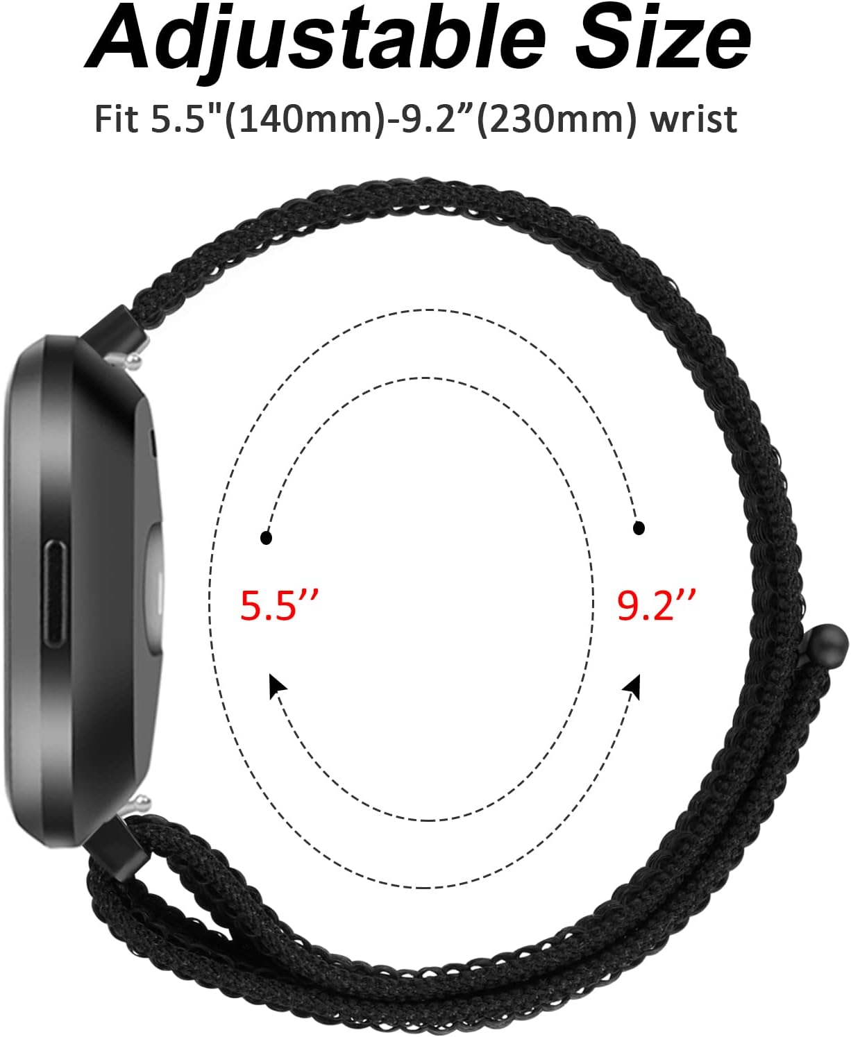 Nylon Bands for Fitbit Versa 2 Bands, Fitbit Versa Band,Fitbit Versa Lite/Se Band Women/Men, Adjustable Soft Breathable Solo Loop Nylon Braided Replacement Strap Wristband image number 2