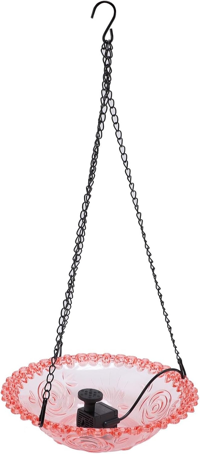 Dpofirs Bird Bath Fountain for Outside, Hanging Hummingbird Feeder Water Fountain USB Powered, Plastic Bird Bath Bowl for Garden Yard Patio Lawn (Roseate)