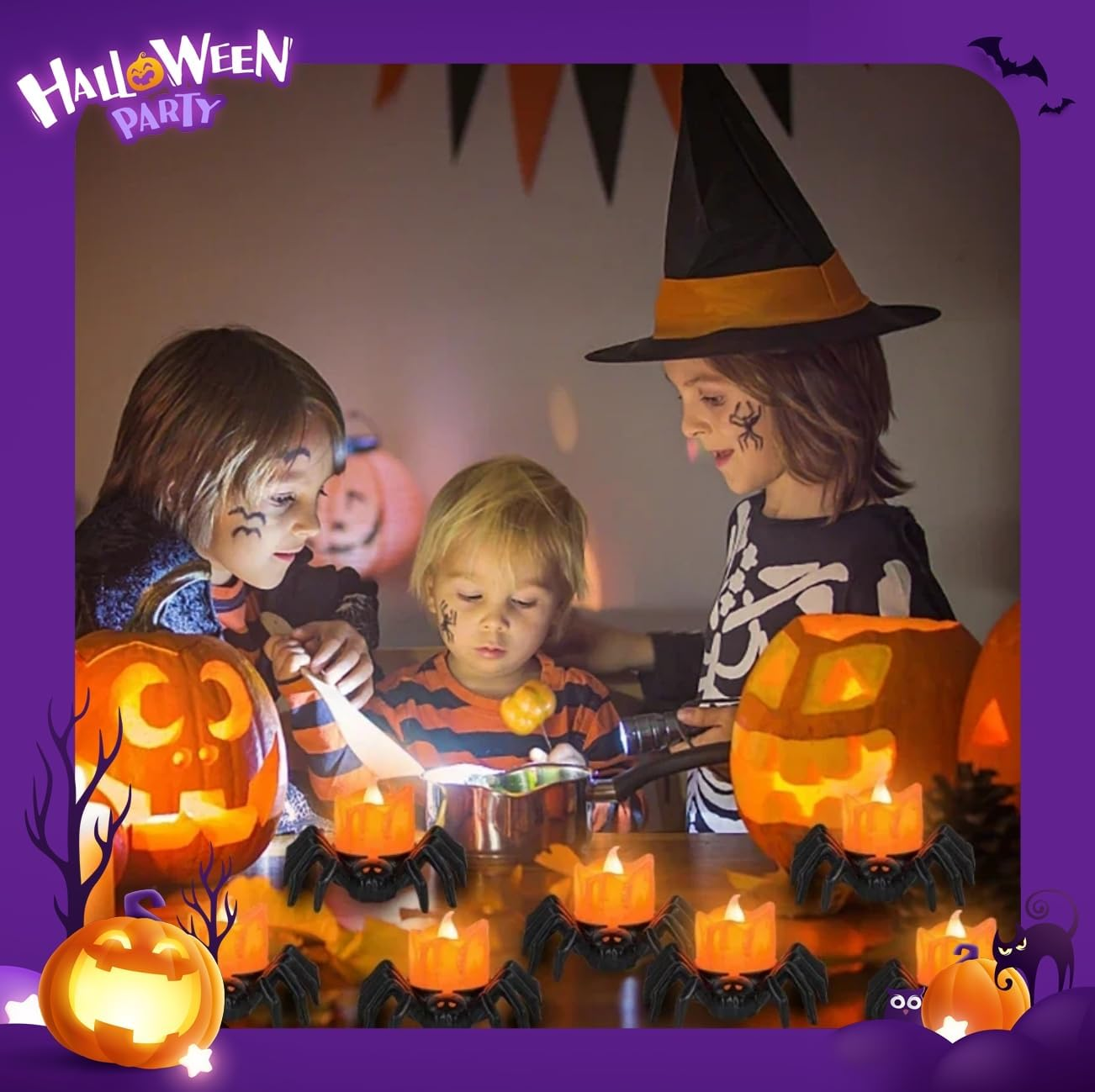 Halloween Spider, 12 Pcs LED Lights Flameless Candles Spider Halloweens Decoration, Halloween Prank Props Spiders, Spiders Realistic Scary Halloweens Deco image number 3