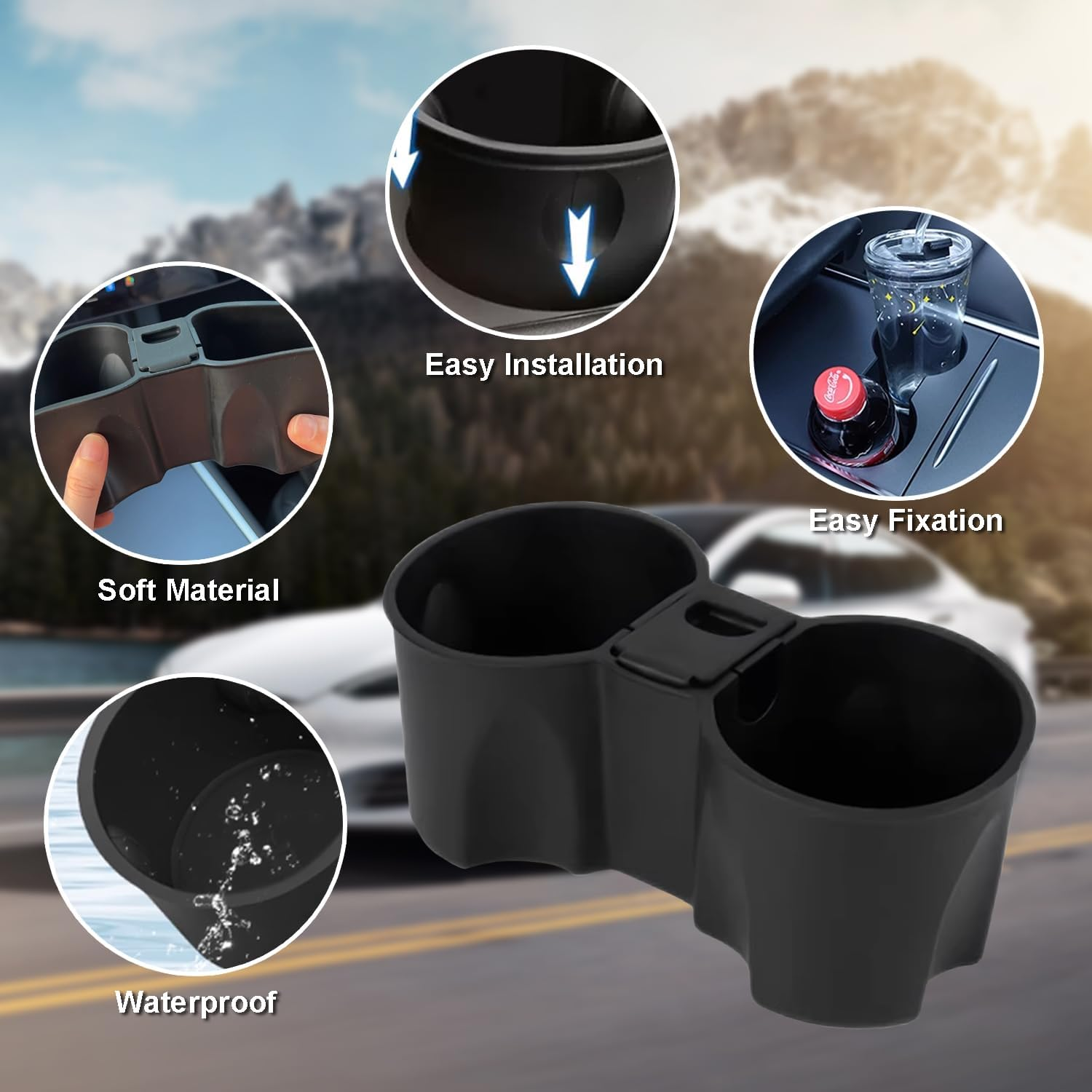 Yotsuba 4-Pack Center Console Organizer Tray Compatible for Tesla Model 3 Model Y Accessories 2021-2025 April, 1PC Armrest Hidden Cubby, 2PCS Flocked Drawer Storage Boxes, 1PC Silicone Cup Holder image number 2