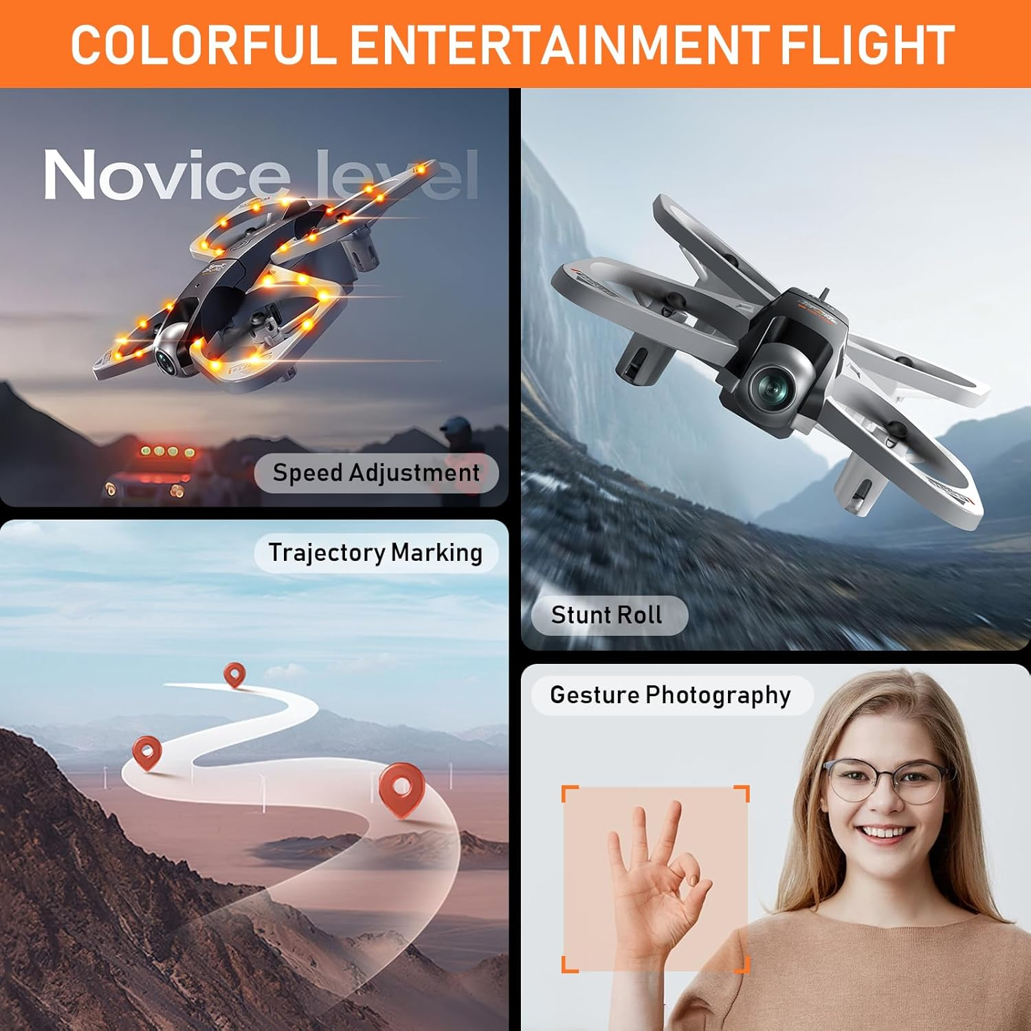 Poat Drone with Adjustable 4K Camera, RC Quadcopter with Headless Mode, 360&deg; Flips, Gesture/Gravity Control, 3 Speed Modes, 2 Batteries, LED Lights, for Kids & Beginners image number 2