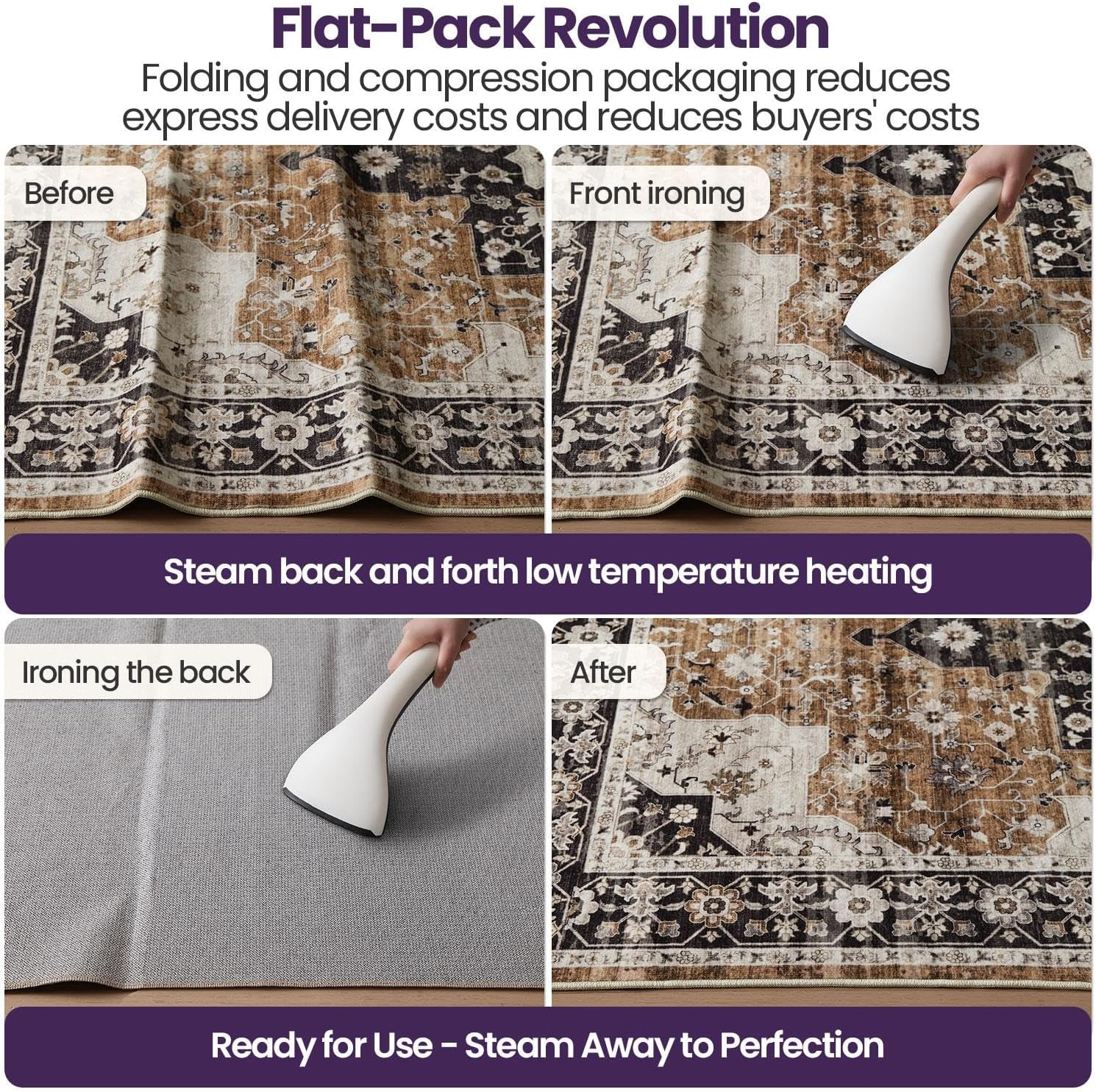 DEXI Area Rug Washable 152 X 244 Cm, Non Slip Living Room Rugs Low Pile, Soft Floral Accent Carpet for Rustic Vintage Farmhouse Bedroom Hallway Dining Hardwood Floors, Brown image number 2