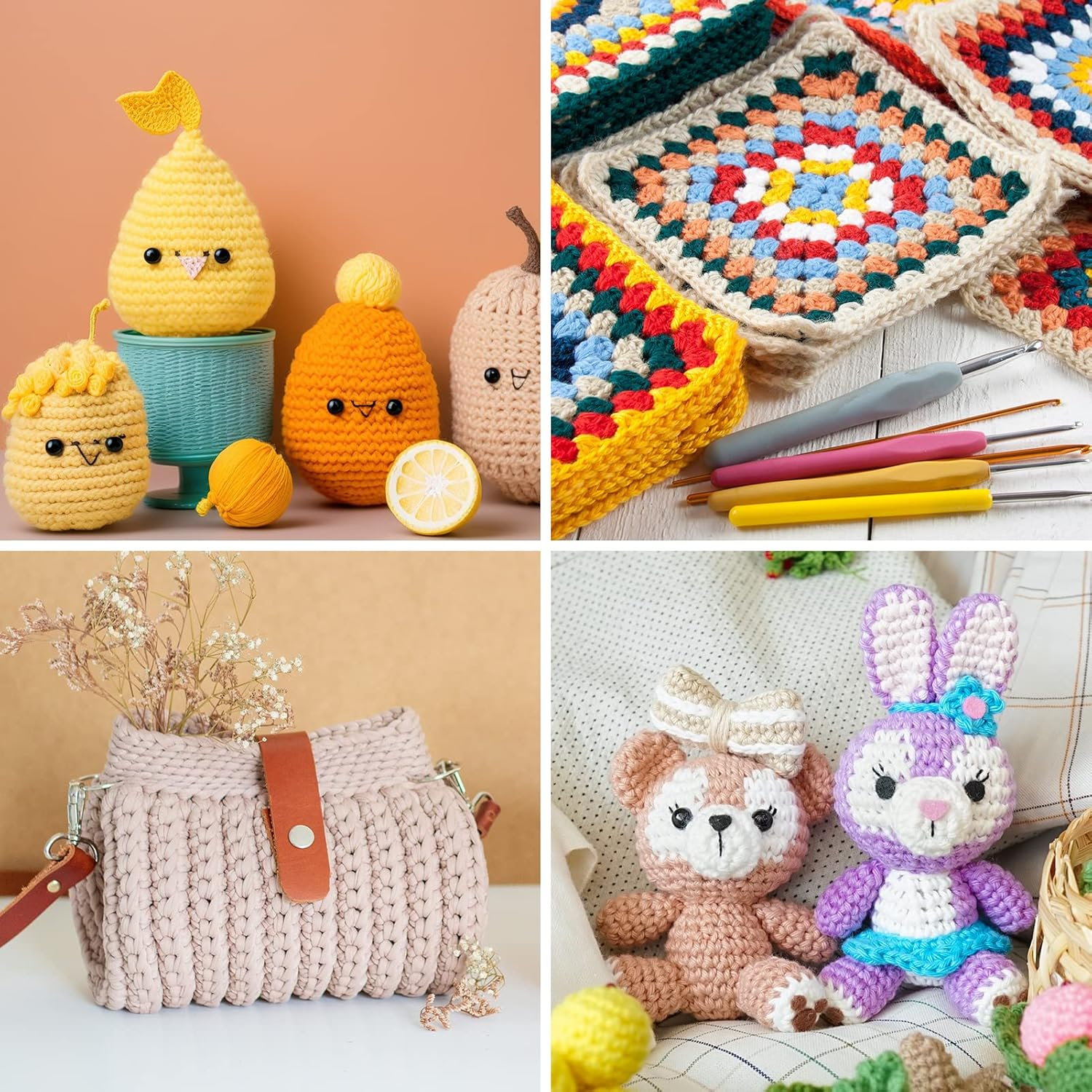 3X60G Yellow+Pink+Blue Yarn for Crocheting and Knitting;3X66M (72Yds) Cotton Yarn for Beginners with Easy-To-See Stitches;Worsted-Weight Medium #4;Cotton-Nylon Blend Yarn for Beginners Crochet Kit image number 3