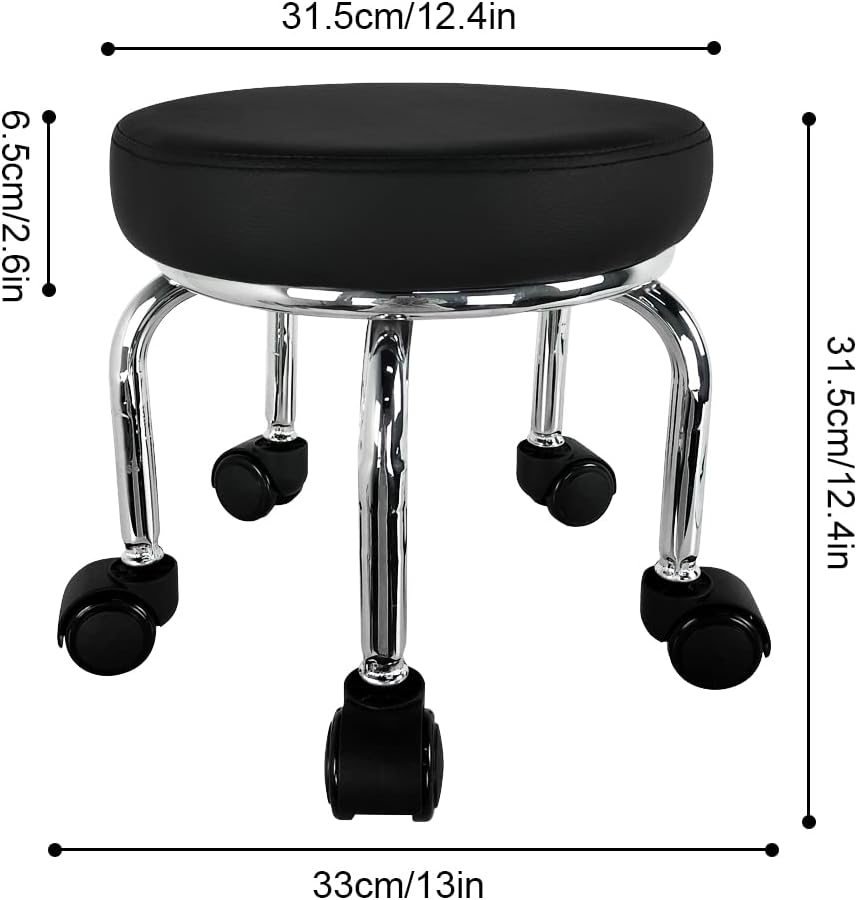 WKWKER Modern Roller Seat PU Leather Low round Rolling Stool 360&deg; Swivel Small Stool with Universal Caster Wheels Foot Stool for Home Office Garage Shop Fitness Sport H：12.4" （Black） image number 6