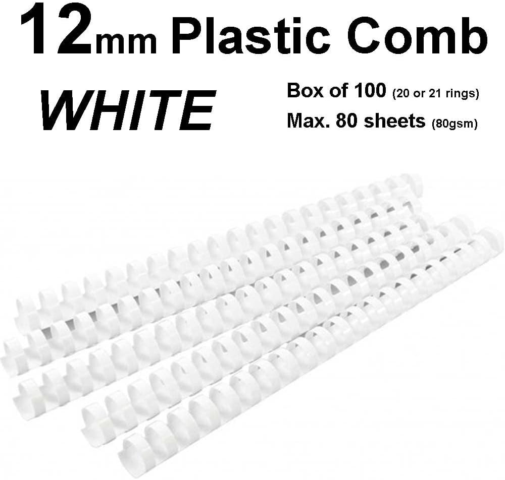 12Mm Plastic Binding Combs White - 20 or 21 Ring (Pack of 100) image number 1