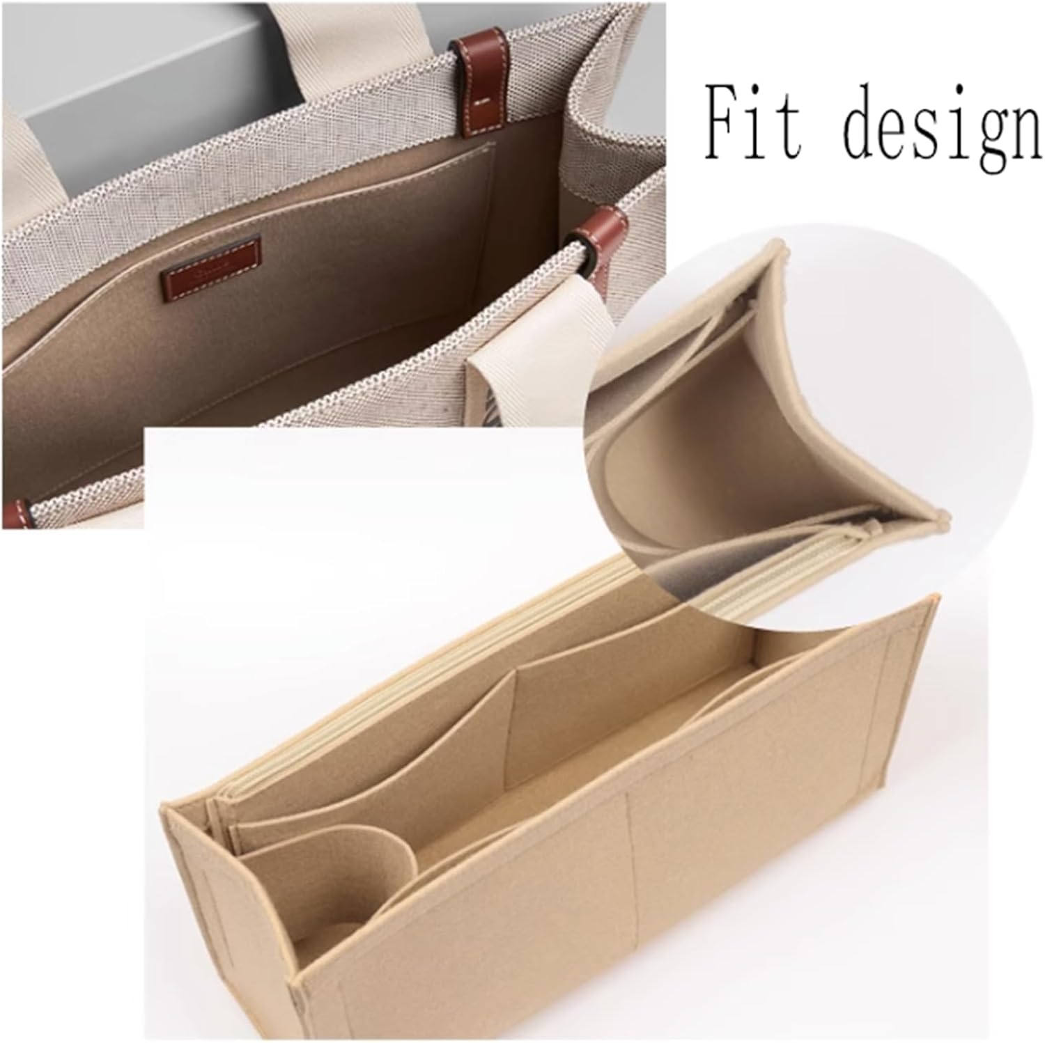 Lckaey Purse Organizer for Chloe Woody Tote Bag Insert Large Medium Small Wallet Felt Organizer 1015Beige-L image number 2