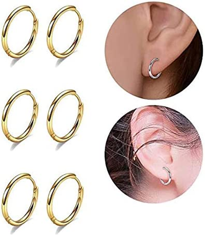 5 Pairs Stainless Steel Gold Hoop Earrings for Women Men Small Hoop Earrings Set Rounded Cute Huggie Earring Studs Hypoallergenic Climb Earrings Set