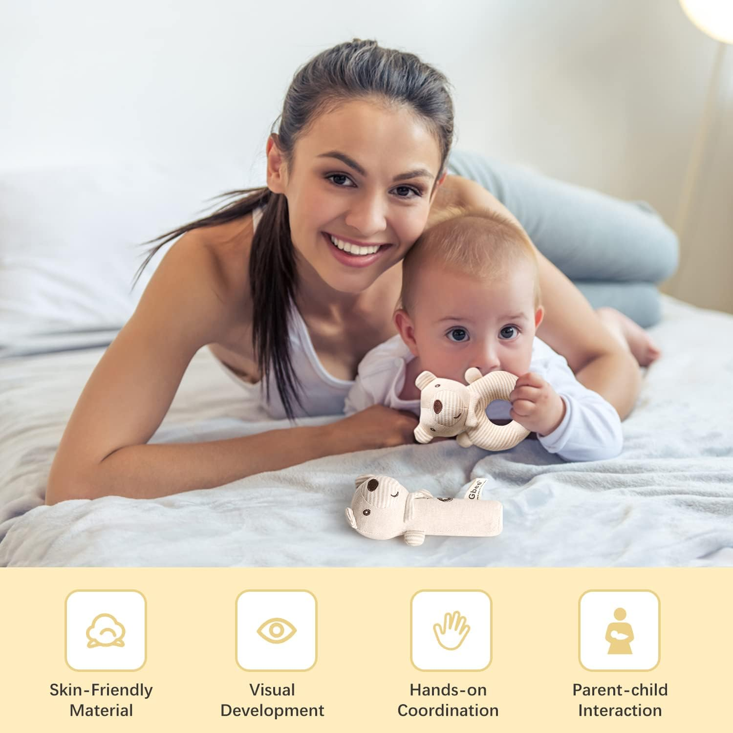 Baby Gift Set, Baby Shower Gifts for Girls Boys, Bear New Baby Gift Basket Include Newborn Rattle Blanket Wooden Keepsake Milestone Cute Bibs Socks Greeting Card, Baby Gift Essentials Stuff