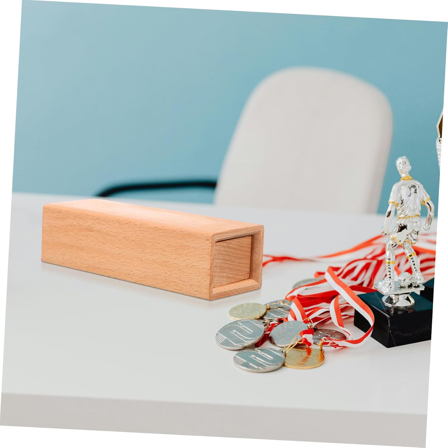 VILLFUL Organizer Box for Stamps Medals Wood Decorative Storage Square Shape Sliding Lid Craft Supplies image number 1