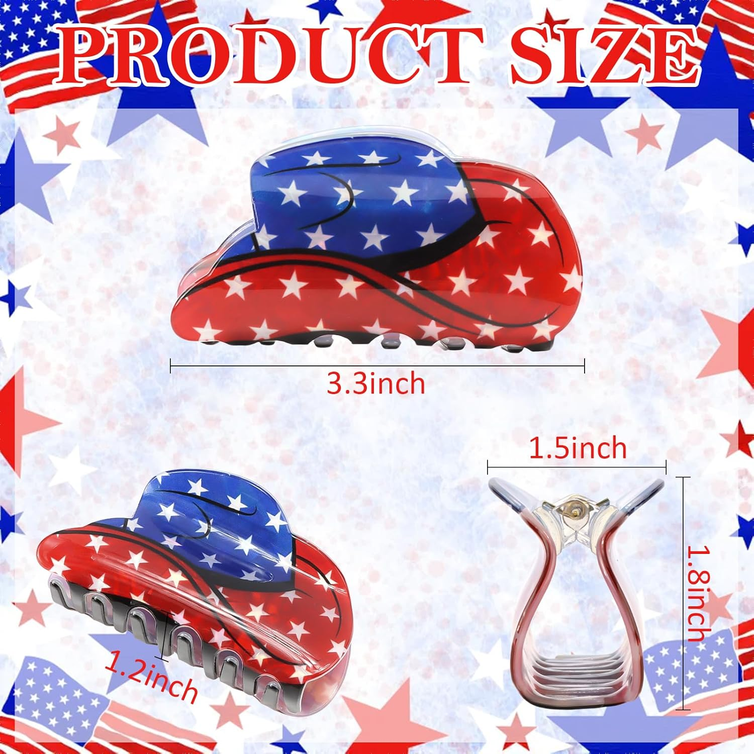 4Th of July Hair Accessories for Women Girls, Hapdoo American Flag Claw Clips Blue Red White Stars, Independence Patriotic Hair Clip Western Cowboy Hat Shaped image number 2