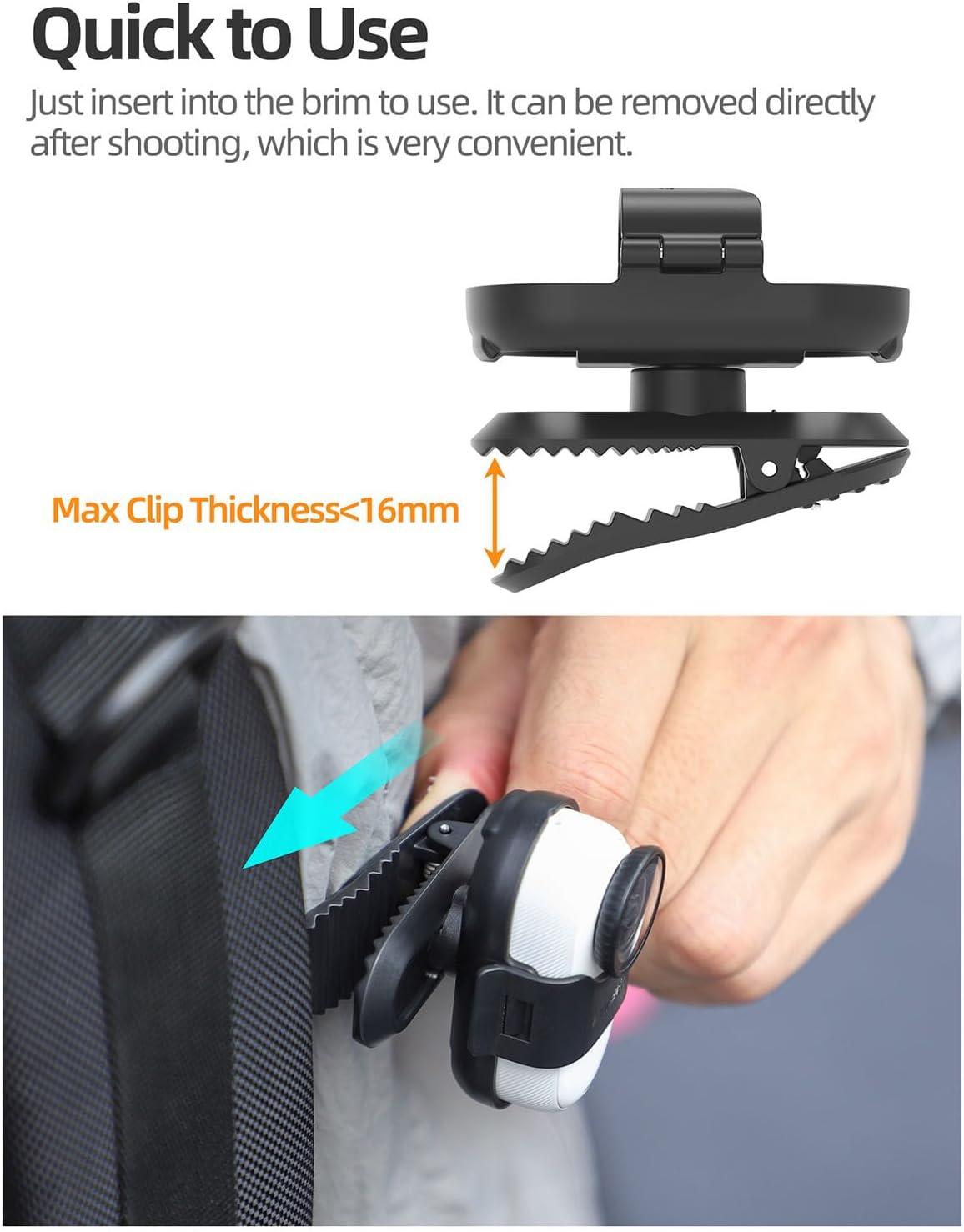 YUULNMOP 360&deg; Rotation Backpack Hat Clip Mount Compatible for Insta360 Go 3/Go 3S,Vertical & Horizontal Quick Release Clamp Adapter Mount for Insta360 Go 3S image number 4