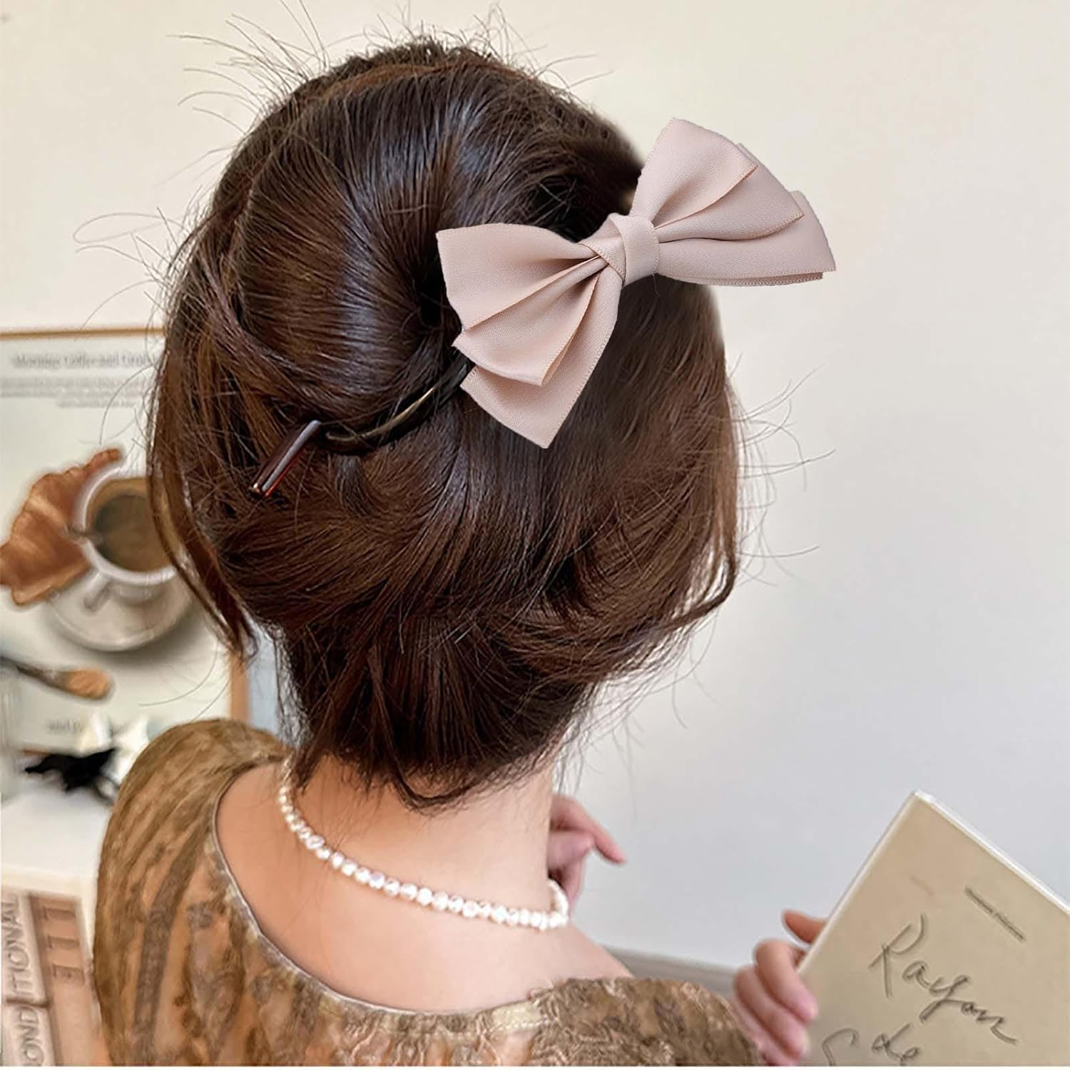Tseenyi Bow Hair Clip Satin Hair Accessories Hair Pins Brown Bow Knot Twisted Hair Clips Small Bow Hair Clips Bow Ties Twist Clip Bridal Hair Clips Wedding Barrette image number 5