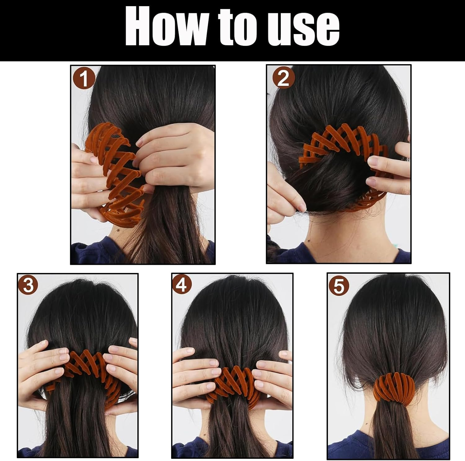 Hair Accessories for Women, Ponytail Holder, Hair Scrunchie Set, 4 Pieces, Bird Nest Hair Clips, Stretchy from 6-13 Cm, Black, Burgundy, Grey, Brown, Volume-Saving for Ponytail