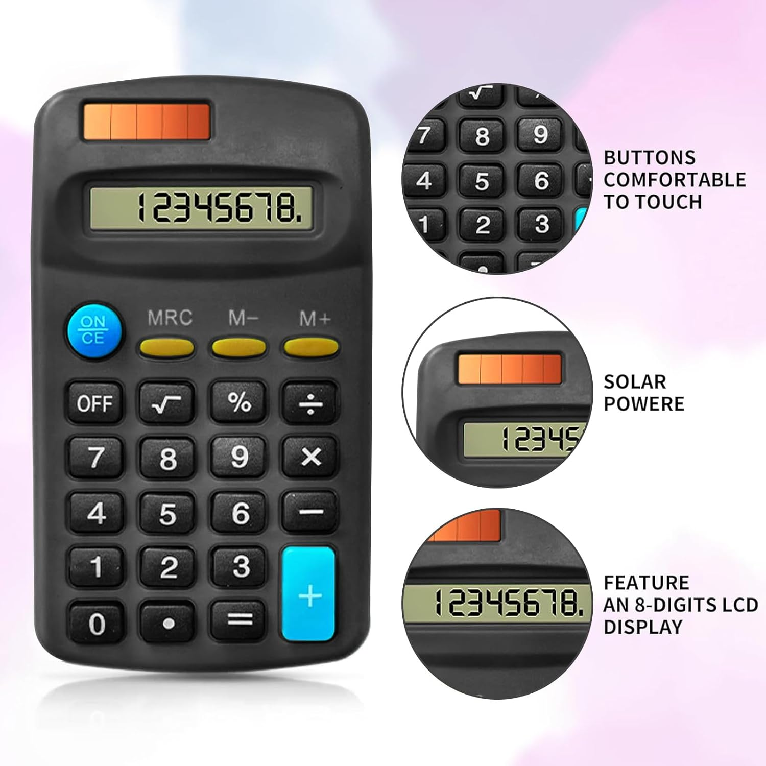 18 Pack Basic Calculators for Students, Pocket Calculator Bulk Classroom Mini Calculators Solar and Battery Dual Powered Handheld Calculator 8 Digit Display for Office School and Home Black