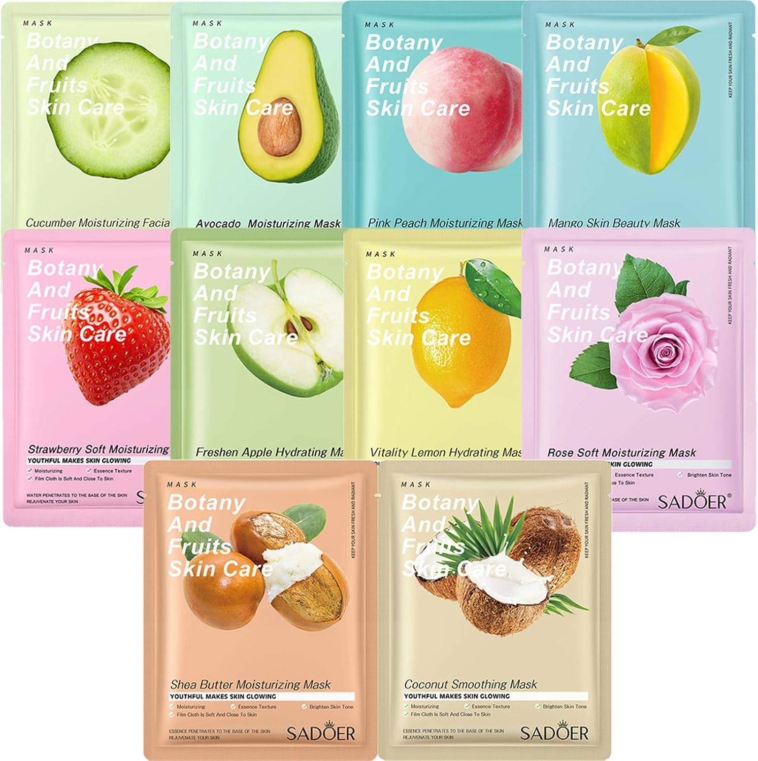 10-Pack Sheet Face Masks Skincare for All Skin Types, Hydrating & Nourishing Suitable for Sensitive Skin, Bulk Facial Mask Set for Women, Face Mask Gifts Set for Face Spa. image number 4