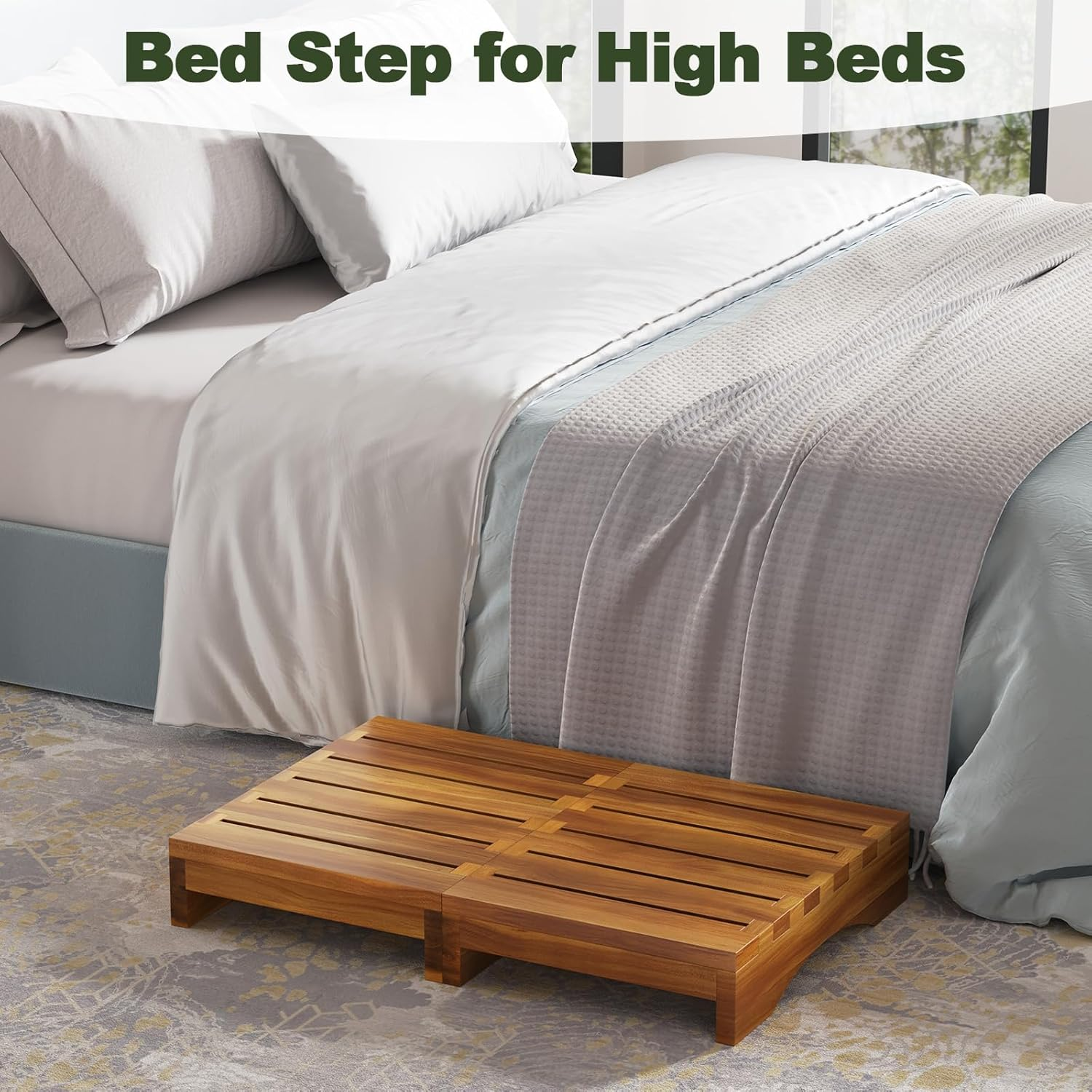 Acacia Wood Platform Step Stool, 3.5" Height Wooden Steps for Outdoor Use, Bed One Step Platform for Adults/Elderly, Non-Slip Prefab Porch Steps for Outside image number 4