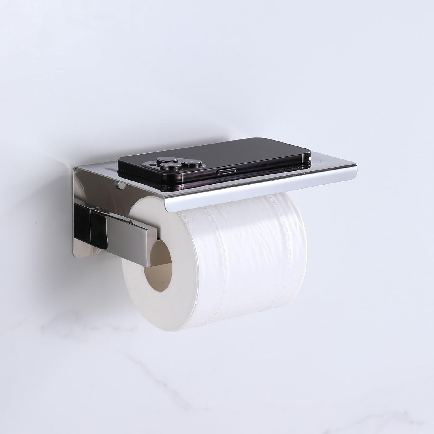 Breikuth Toilet Paper Holder with Shelf Toilet Paper Storage Bathroom 304 Stainless Steel Square (Type 1-Chrome) image number 3