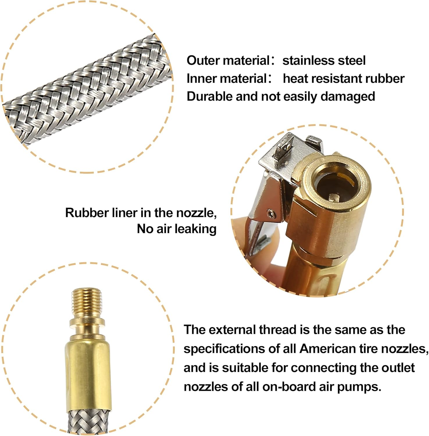 X AUTOHAUX Flexible Stainless Steel 200Cm 79" Tire Valve Connect Pipe Air Chuck Inflator Compressor Pump Extension Hose for Car Motorbike Bike Quick Connect image number 2