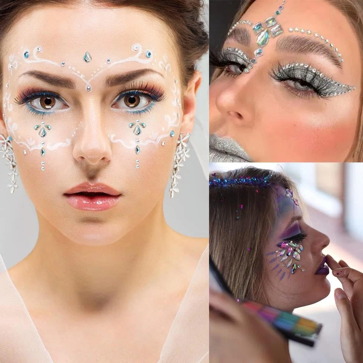 Self Adhesive Face Jewels and Rhinestone Stickers for Festival Makeup, Body Gems with Strong Glue - 12 Sheets Assorted Styles - Jotron image number 2