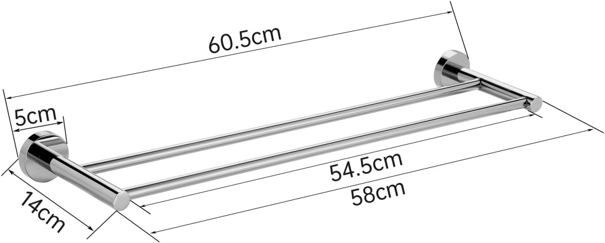 Breikuth Towel Rail Rack Holder Wall Mount 304 Stainless Steel Bathroom Chrome (Type 2: Double Rails 600Mm) image number 2