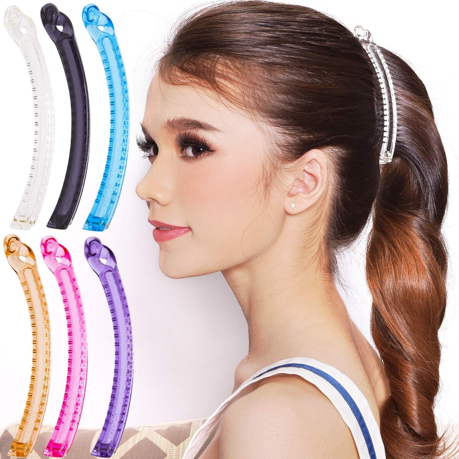 RC ROCHE 6 Pcs Banana Hair Clip Thin Hair Fine Ponytail Maker No Slip Small Claw for Women Secure Grip Jaw Clamp Cute Strong, Medium Clear Brown and Black