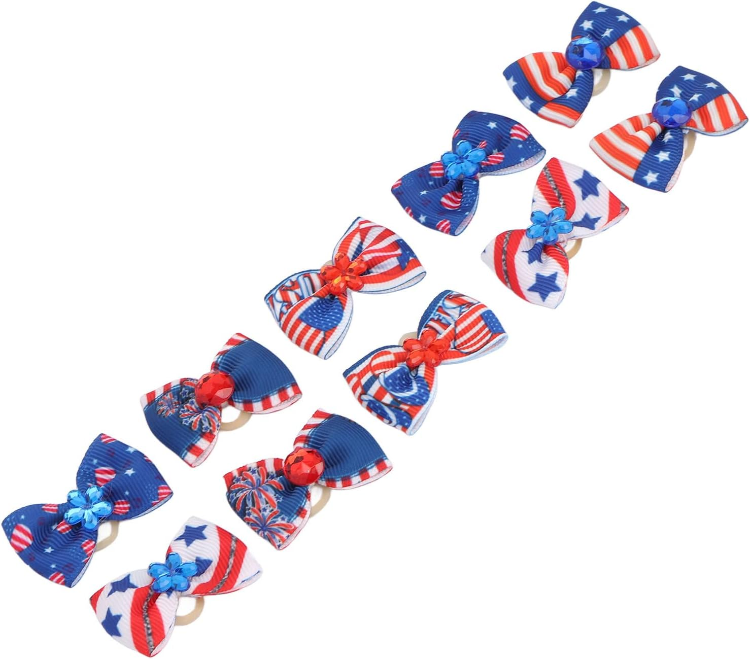 JOROBURO 20 Pcs Patriotic Dogs Hair Bows, Multicolor 4Th of July Pet Hair Bow with Durable Rubber Bands, Hand Made Hair Bowknot for Dog Hair Grooming Accessories image number 1