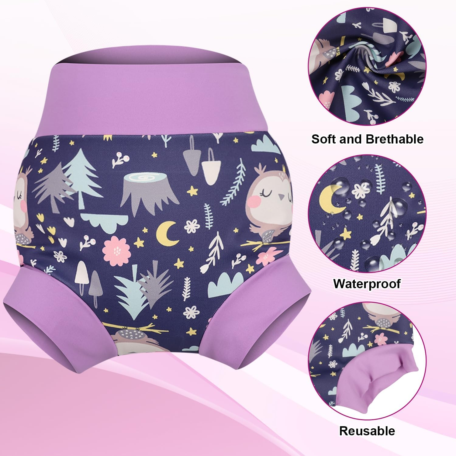 Moomoo Baby Reusable Swim Diapers 3 Pcs Waterproof Swimming Diapers for Baby Swim Lesson image number 3