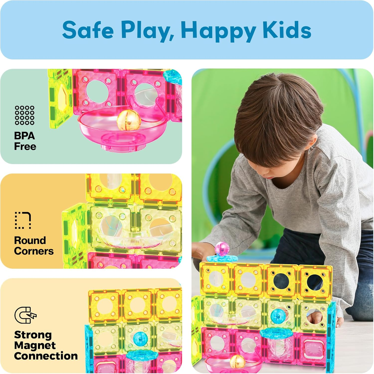 Picassotiles Magnet Tiles Building Block Travel Size Magnetic Marble Run Construction Toy Set Mini Diamond Marble Racetrack 45 Pc Building Blocks Playset Education STEM Learning Kit Boy Girl 3+ PTMG45 image number 6