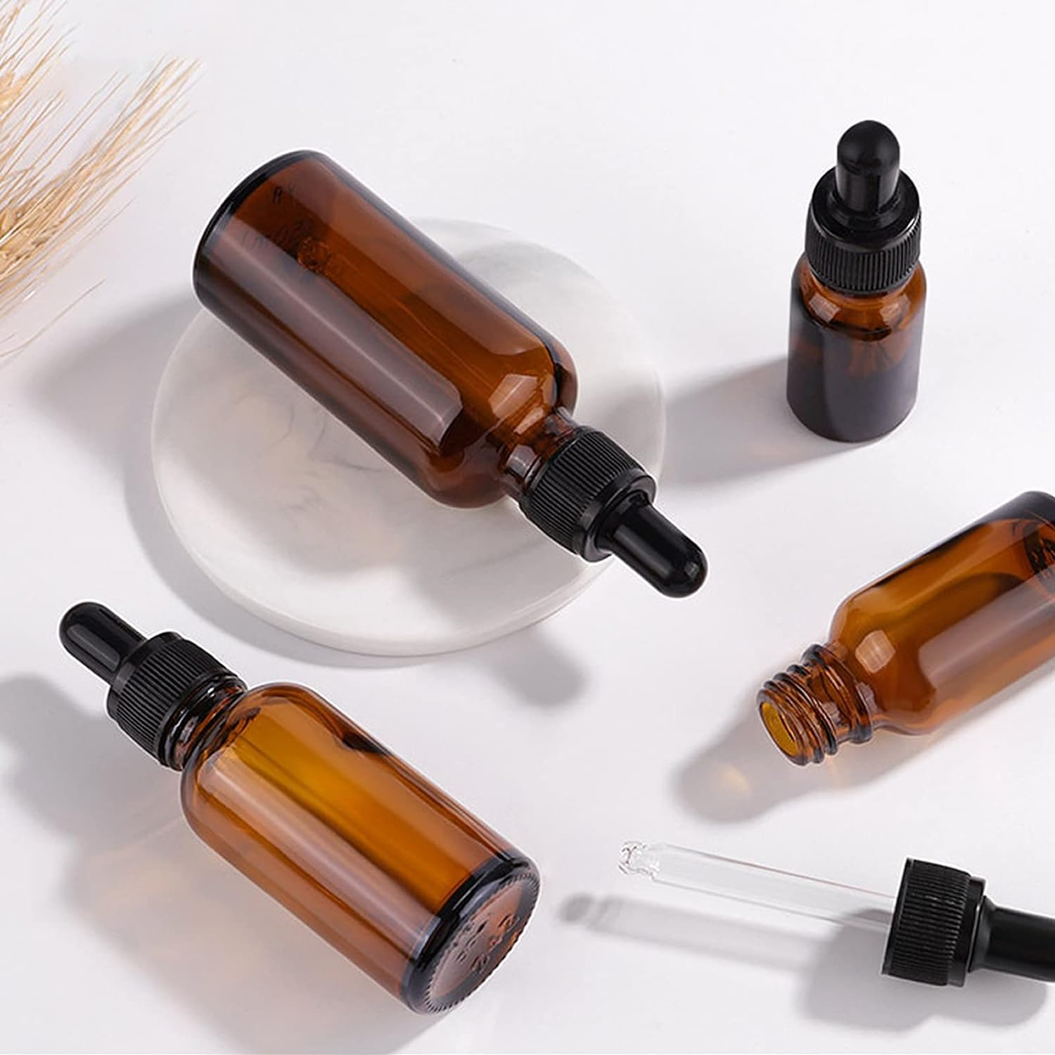 25 PCS Glass Tincture Bottle, Boston round Glass Bottle Amber, with Glass Dropper 5Ml image number 3