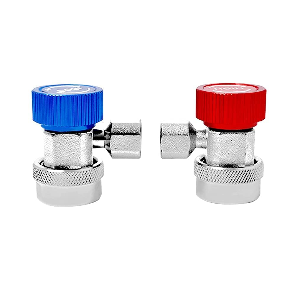 2PCS Car AC R134A Quick Connectors System Port Adapters Couplers Low High Set Conversion Kit for HVAC Auto Air Conditioning with Manifold Hose Gauge (1/4"-T Shape)