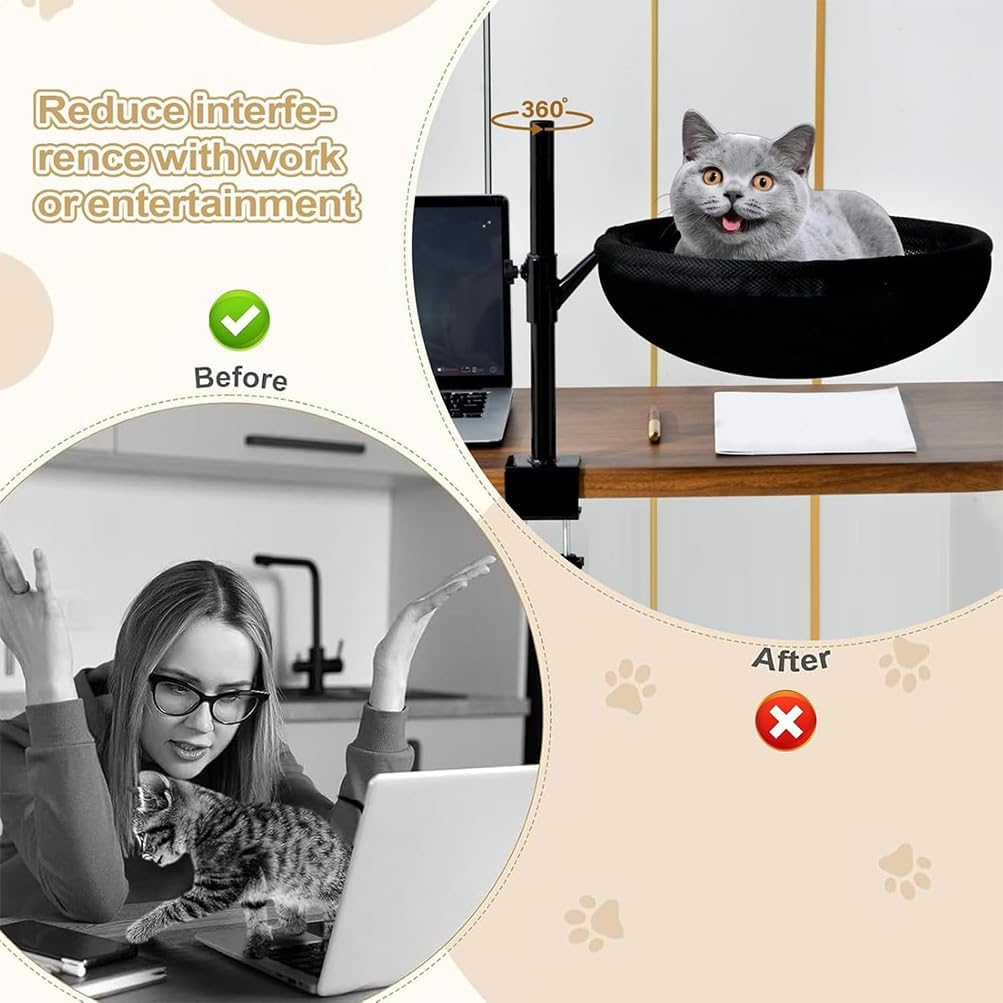 HPAMR Table Cat Bed, Cat Bed Desk Mount, Cats Desk Hammock, Adjustable 360 Rotating Furniture Hammock with Removable Washable Cover, Nest for Game Tables Desktop image number 3