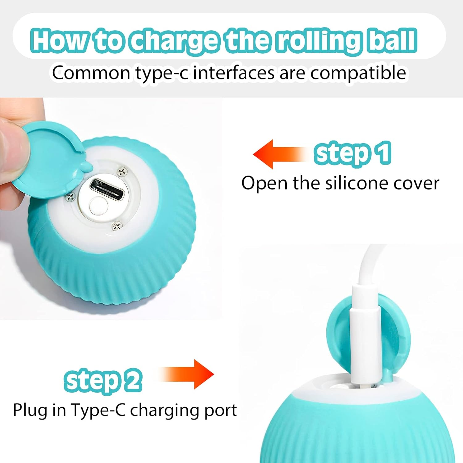 Cat Toy Electric Cat Ball, Interactive Cat Toy Ball with LED Light, USB 360 Degree Ball, Self-Employment Intelligence, Rechargeable Electric Cat Balls for Cats (2 Pieces) image number 2