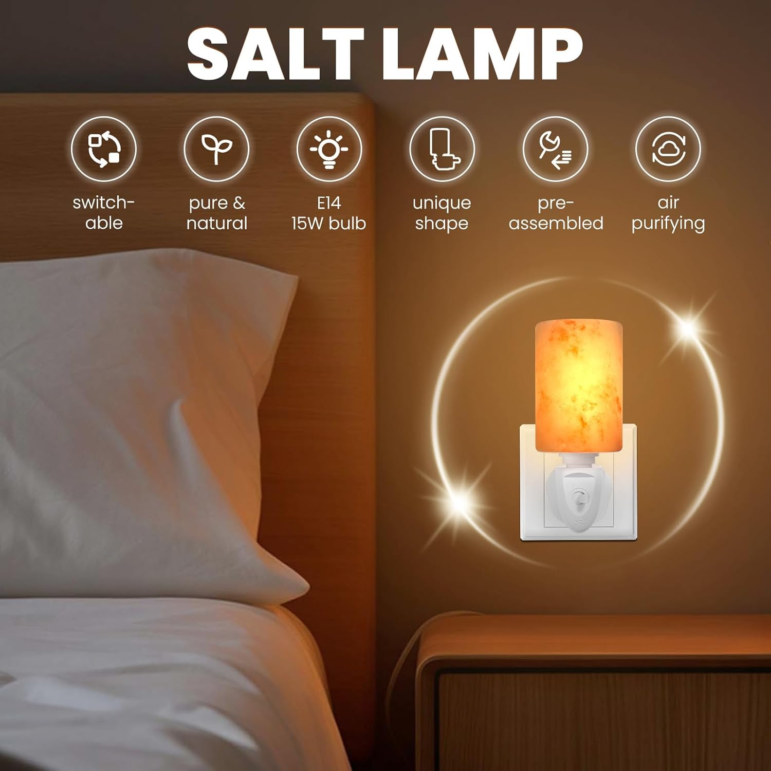 Brightark Salt Lamp Plug in Night Light with Wall Plug, Pink Crystal Rock Himalayan Salt Lamps, Bathroom Bedroom Night Light, Hand Crafted Cylinder Size, 2 Pack image number 3