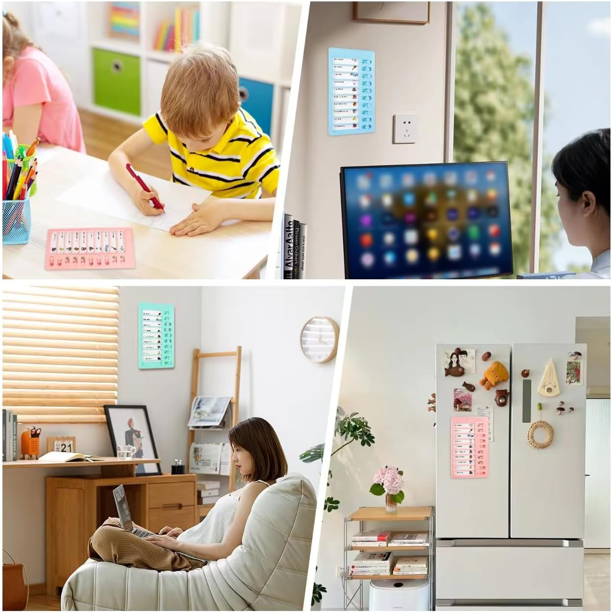 4 PCS Chore Chart for Kids，Blank to Do List Reusable，Plastic Checklist Board with 20 Detachable Cardstock,To Do Checklist for Home Routine Planning，To Do List Whiteboard，Routine Chart(4 Colour) image number 4