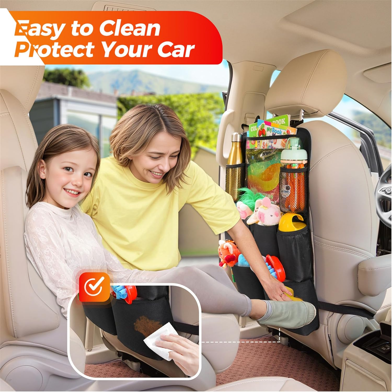 SURDOCA Car Organizer, 4Th Generation Enhanced Car Seat Organizer with 11'' Pvc-Free Tablet Holder, 8 Pockets, Road Trip Essentials for Kids,Car Seat Back Storage Organizer, Gray, 1Pc image number 4