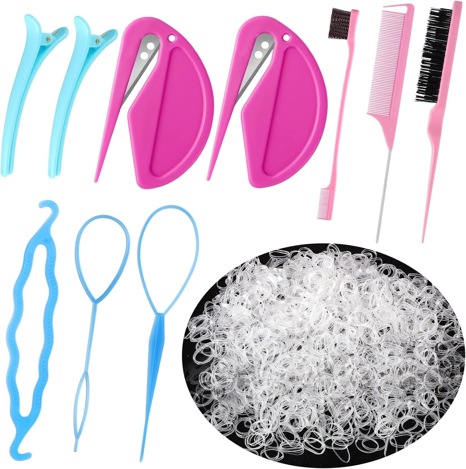 PAOFUFUI 1000Pcs Elastic Clear Hair Bands, Rubber Band Cutter, Topsy Tail Styling Tools, Girls' Christmas Accessories Gift Set (Clear) image number 4