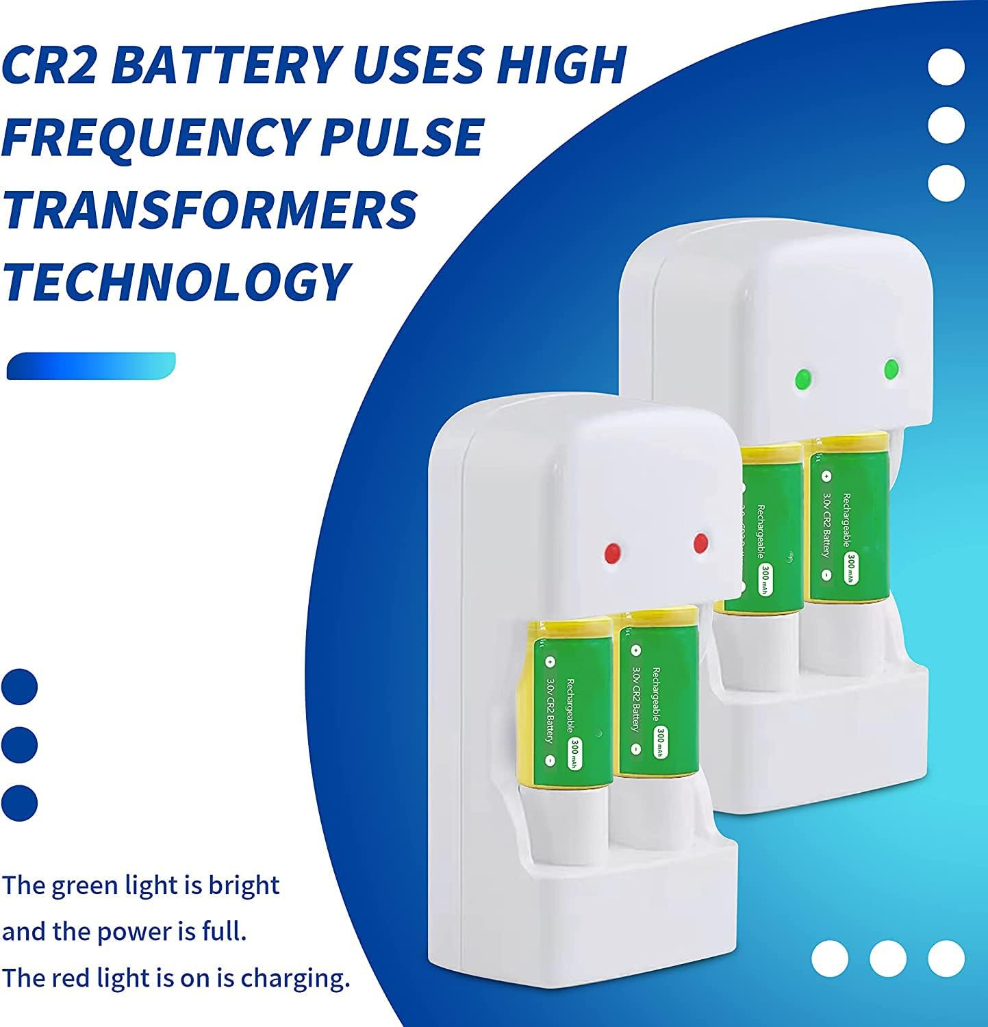 USB CR2 3.0V Charger Set CR2 3V Camera Battery CR15H270 USB Charger with 4Pcs 300Mah Rechargeable Battery for Instant Mini25 Camera Photo Sight Golf Rangefinder Disc Brake (4Cell) image number 3