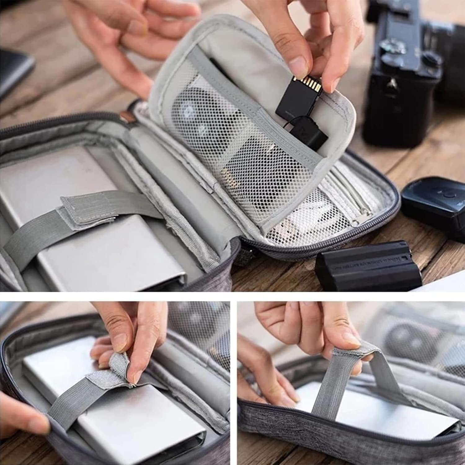 Electronic Accessories Bag, Travel Accessories Gadget Storage Bag Universal Travel Bag for Small Electronics and Cables, Adapter, Battery and More,Power Bank, Mouse,Ipad, Phone (Grey) image number 1