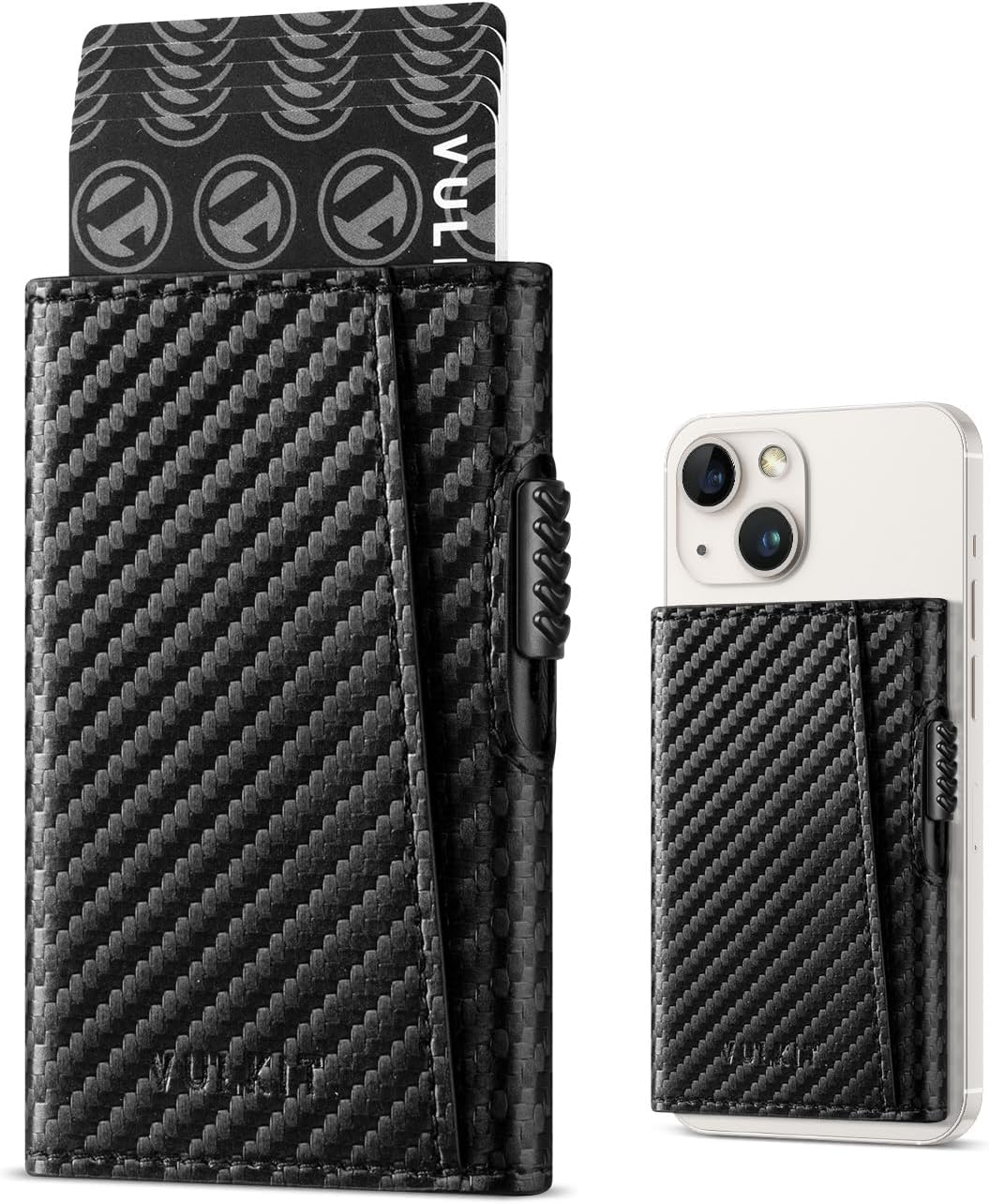 VULKIT Magnetic Wallet Card Holder Phone Card Holders Slim Leather Pop up Case NFC/RFID Blocking, Compatible with Iphone 16/15/14/13/12 Series Black