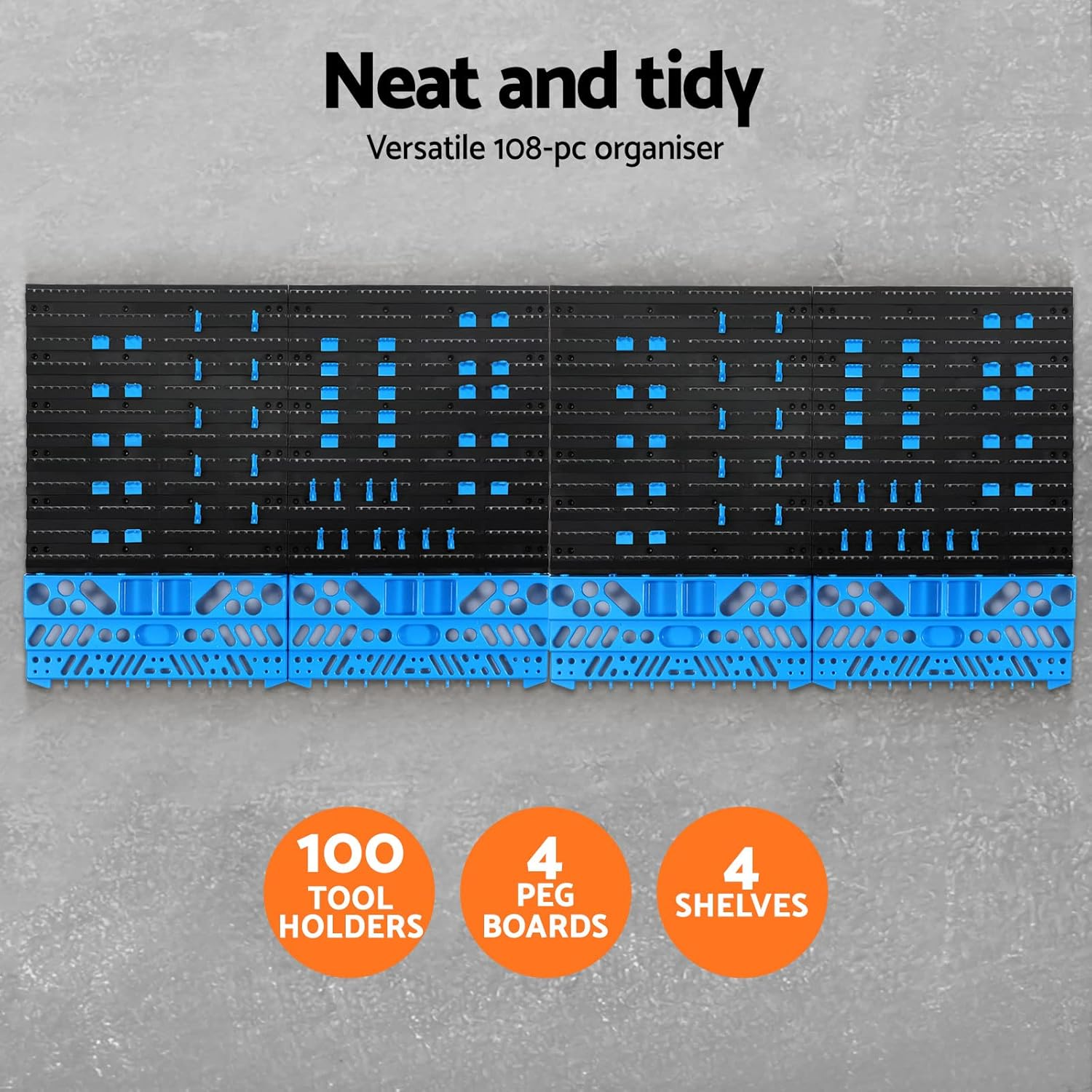 GIANTZ Storage Bin Rack, 88 Bins Garage Tool Storages Shelving Wall Mounted Toolbox Blue Black image number 2