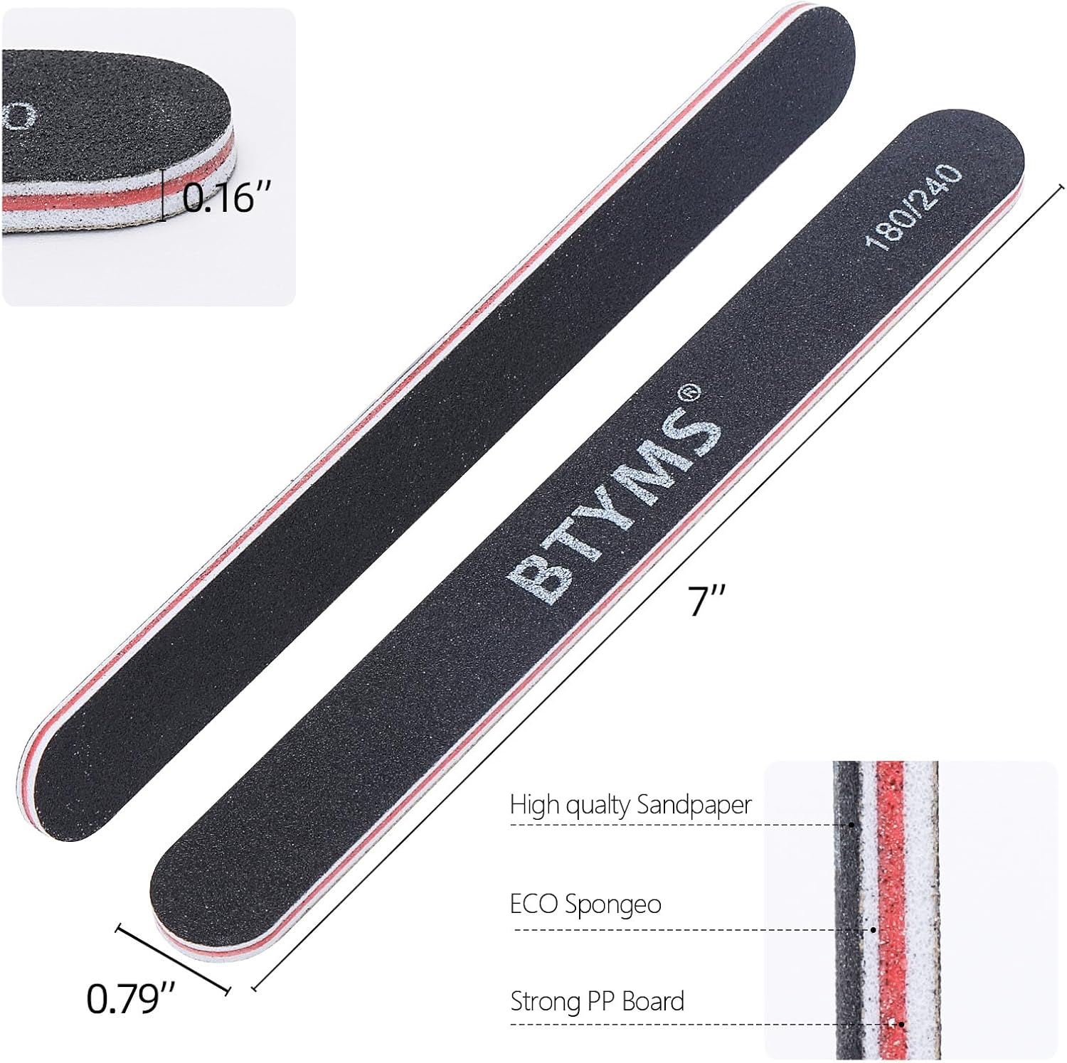 BTYMS 25 Count 180/240 Grit Nail Files for Natural Nails, Double Sided Emery Boards Fine Grit Nail Buffering Files image number 6